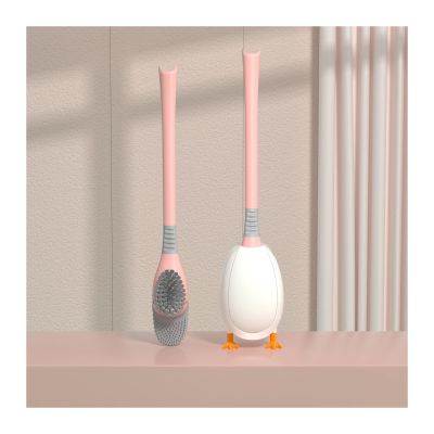 MOOWI Toilet Brush Toilet Brush Household Non-Dead Corner Wash Toilet Brush Wall-Mounted Bathroom Cleaning Set Artifact Silicone Glue Rack Bathroom Brush and Holder (Color : Gray)