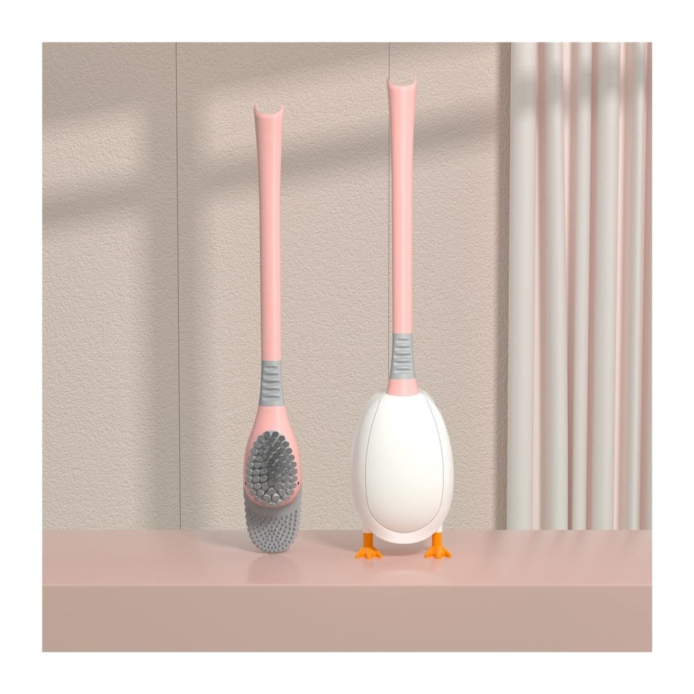 MOOWI Toilet Brush Toilet Brush Household Non-Dead Corner Wash Toilet Brush Wall-Mounted Bathroom Cleaning Set Artifact Silicone Glue Rack Bathroom Brush and Holder (Color : Gray)