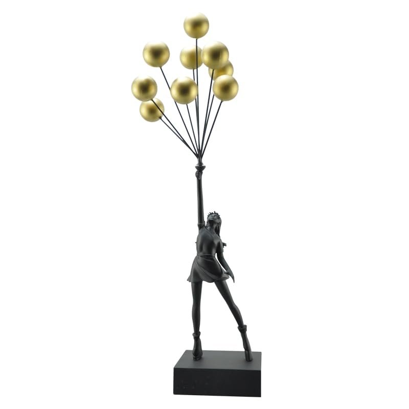 Art Balloon Girl Statues Banksy Flying Balloon Girl Sculpture Resin Craft Home Decoration Living Room Decoration (Gold Black)