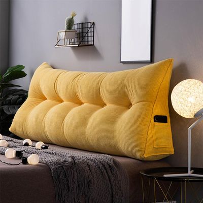 Headboard Pillow Wedge Bed Rest Reading Pillow Day Bed Pillow Triangular Headboard Wedge Pillow Throw Pillow Gap Filler Fits Recliner Bunk Bed With Removable Cover ( Color : Yellow , Size : Full/47.2