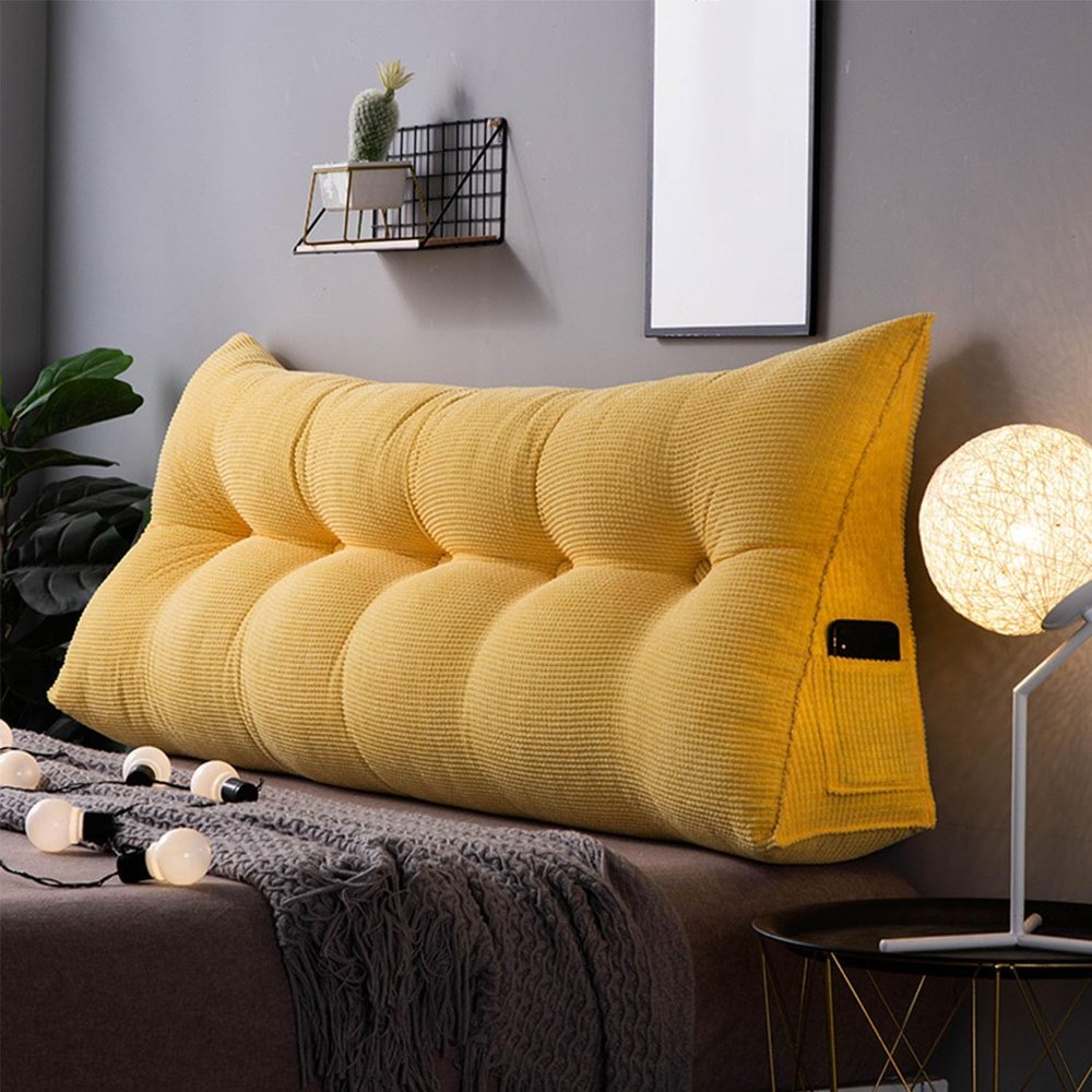Headboard Pillow Wedge Bed Rest Reading Pillow Day Bed Pillow Triangular Headboard Wedge Pillow Throw Pillow Gap Filler Fits Recliner Bunk Bed With Removable Cover ( Color : Yellow , Size : Full/47.2