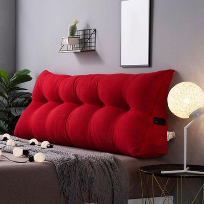 Headboard Pillow Wedge Bed Rest Reading Pillow Day Bed Pillow Triangular Headboard Wedge Pillow Throw Pillow Gap Filler Fits Recliner Bunk Bed With Removable Cover ( Color : Red , Size : Queen/59 inch