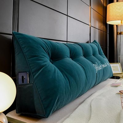 Queen Triangular Reading Wedge Pillow, Headboard Pillow Headroll Pillow Bed Wedge Pillow Backrest Pillow Sitting Bed Headboard Pillow With Side Pockets Twin Size ( Color : Green1 , Size : Twin(39"/100