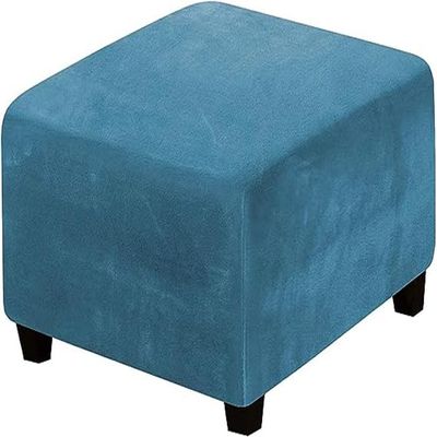 Stretch Foot Stool Ottoman Cover Slipcover, Square Footstools Covers Velvet Ottoman Covers Foot Stool Ottoman Cover,Furniture Protector for Living Room Bedroom (Peacock Blue, Large)