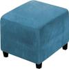 Stretch Foot Stool Ottoman Cover Slipcover, Square Footstools Covers Velvet Ottoman Covers Foot Stool Ottoman Cover,Furniture Protector for Living Room Bedroom (Peacock Blue, Large) view 1