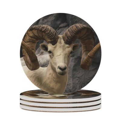 Bighorn Sheep Coaster, Set of 4 Ceramic Coaster for Drinks, Absorbent Coaster for Coffee Table, Round Coaster with Cork Base, Housewarming Gifts, Tableware Decoration