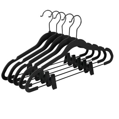 MIZGI Premium All Black Velvet Pants Hangers with Adjustable Clips (Pack of 20) Slim Skirt Hangers- Non Slip Felt Outfit Dress Hangers- Black Hooks,Space Saving Shirt Clothes Hangers