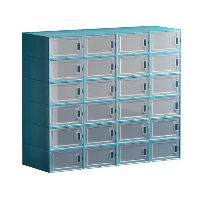 Shoe Boxes Blue Shoe Box Shoe Cabinet Stackable, Plastic Shoe Storage Boxes, Space Saving Shoe Organizer Container for Home Use, Easy Assemble (Color : Blue, Size : 24 Pack)