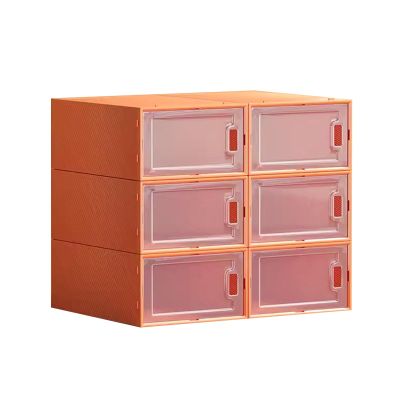Shoe Boxes Orange Plastic Shoe Box Shoe Cabinet, Stackable Shoe Storage Boxes with Clear Door, for Men's and Women's Shoes, Easy to Assemble (Color : Orange, Size : 6 Pack)