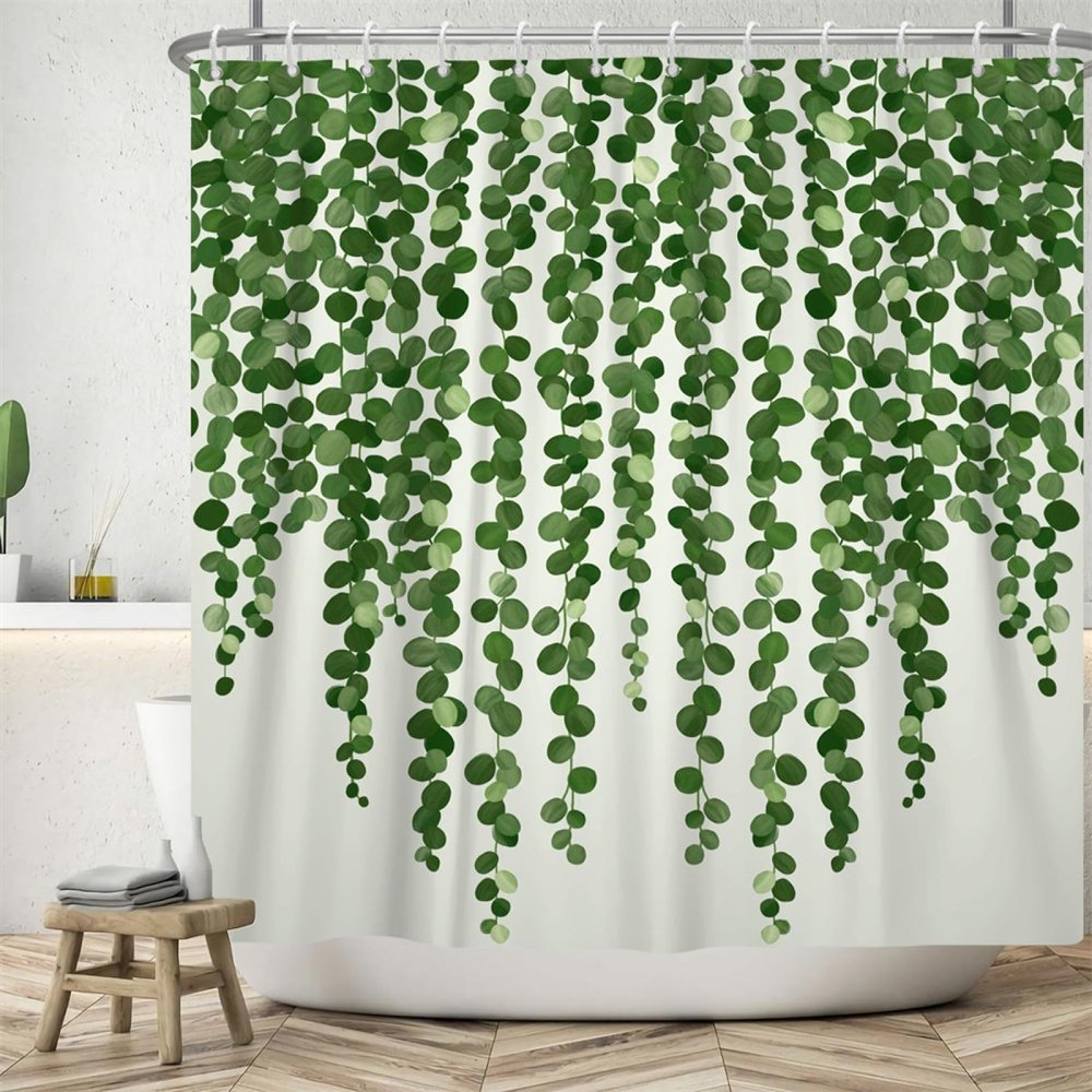 Bathroom Curtain Green Plant Leaf Vine Shower Curtain with Hooks Polyester Fabric Waterproof Bath Curtains for Bathroom Decor 55x67in-140x170cm/WxH Curtains
