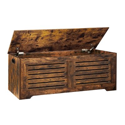 DINZI LVJ Storage Chest, 39.4Wooden Toy Box with 2 Safety Hinges, Retro Entryway Shoe Storage Bench with Flip-Top, Sturdy Large Storage Trunk for Living Room, Bedroom, Easy Assembly, Rustic Brown