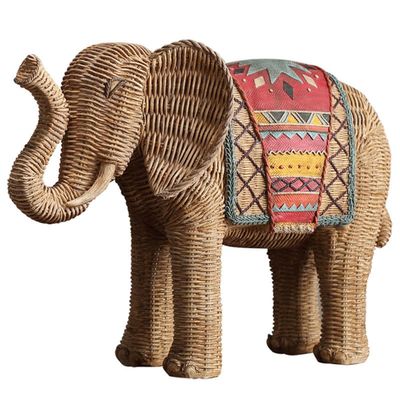 AAHIFIT Elephant Statue, Home Decor Office Decoration Bookshelf Ornaments Hotel Decor Rattan Compilation Resin Statue (13x6x10in)
