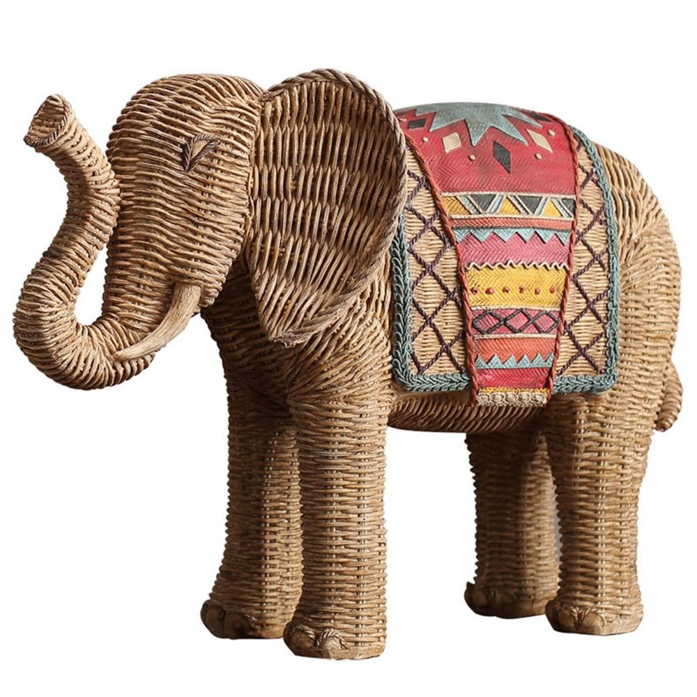 AAHIFIT Elephant Statue, Home Decor Office Decoration Bookshelf Ornaments Hotel Decor Rattan Compilation Resin Statue (13x6x10in)