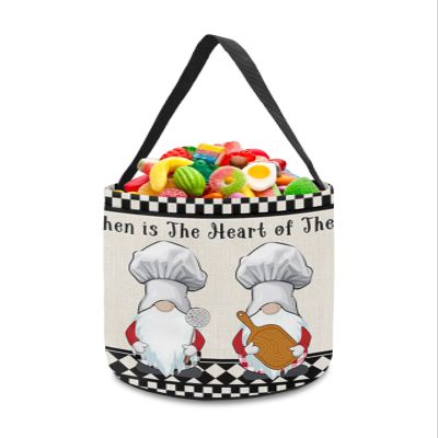 2 Pieces Halloween Trick or Treat Candy Bags,Chef Gnomes Cook Kitchen Quote Reusable Goody Bucket Collapsible Candy Tote Bag for Holiday Gift Basket Party Favor,Grid Gingham with Cotton Burlap