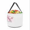ZFUNCING 1 Piece Halloween Trick or Treat Candy Bags,Spring Pink Sakura Blossom Flowers Reusable Goody Bucket Collapsible Candy Tote Bag for Holiday Gift Basket Party Favor,Floral Garden Art on White view 1