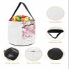 ZFUNCING 1 Piece Halloween Trick or Treat Candy Bags,Spring Pink Sakura Blossom Flowers Reusable Goody Bucket Collapsible Candy Tote Bag for Holiday Gift Basket Party Favor,Floral Garden Art on White view 3