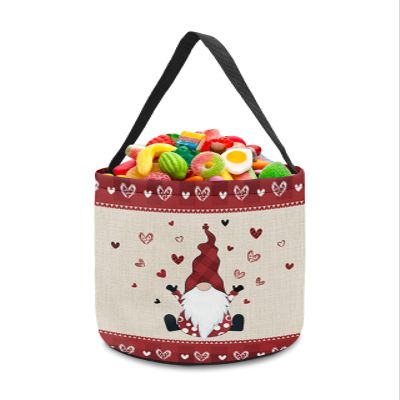 ZFUNCING 1 Piece Halloween Trick or Treat Candy Bags,Valentines Gnome with Love Hearts Reusable Goody Bucket Collapsible Candy Tote Bag for Holiday Gift Basket Party Favor,Vintage Burlap and Checker