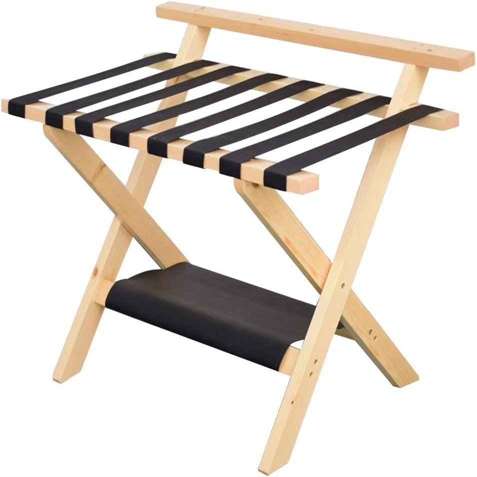 Katzowen Luggage Rack Guest Room Luggage Rack Double Layer 8 Bandages Solid Wood Easy to Assemble Travel Bag It Can Move Family ?,4 Colors (Color : A, Size : 80X47X65CM)