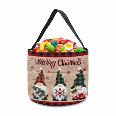 1 Piece Halloween Trick or Treat Candy Bags,Christmas Buffalo Plaid Gnome with Snowflake Reusable Goody Bucket Collapsible Candy Tote Bag for Holiday Gift Basket Party Favor,Vintage Wood Barn