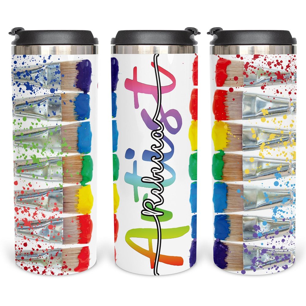 14oz Personalized Skiny Coffee Mug for Artist, Color Sublimation Coffee Tumbler Gift for Art Teacher, Fine Arts Appreciation Vacuum Insulated Cup Gift, Back to School Week for Artist, Painter Mug Lid