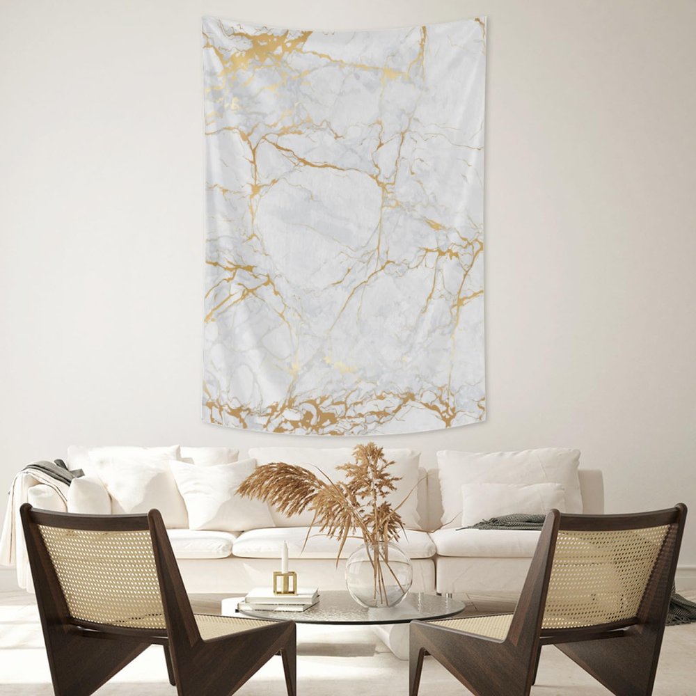 GUYOS White Marble with Gold Inlaid Pattern Tapestry Wall Hanging Psychedelic Wall Tapestry Hippie AestheticWall Decor Bohemian Wall Home Decoration for Living Bedroom(50" x 60")