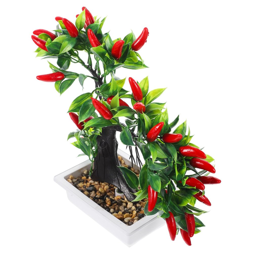 CAXUSD Plastic Artificial Chili Plants Simulated Plant Pots Fake Chili Decor for Room Decoration