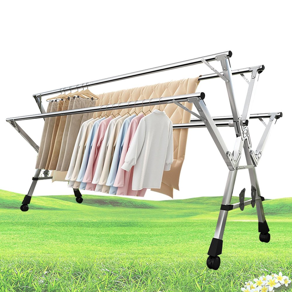 ATYUJKB Laundry Room Collapsible Clothes Drying Rack, Garment Rack On Wheels Portable, Laundry Stand Organizer, Stainless Steel Clothes Drying Rack Outdoor (200cm/79in)