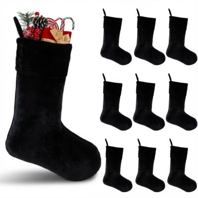 Seematn 10 Pcs 19 Inches Large Velvet Christmas Stockings Bulk - Soft Black Stocking for Christmas Fireplace Mantle Hanging Decor Xmas Tree Home Decorations