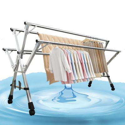ATYUJKB Laundry Room Retractable Clothes Drying Rack, Laundry Room Racks with Shelves, Clothes Drying Rack Foldable with Wheels, 5 Rod Stainless Steel Drying Rack (160cm/63in)