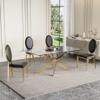 51" Glass Dining Table for 4, Rectangular Glass Dining Room Table with 0.39" Tempered Glasstop & Gold Stainless Steel Pedestal Base, Modern Dining Table for Kitchen Dining Living Room view 1
