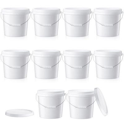Tioncy 10 Pcs 2 Gallon Plastic Bucket with Lid Heavy Duty 2 Gallon Bucket Pail with Lid Handle for Storage Container Home Household Cleaning (White)