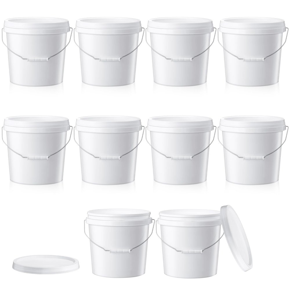 Tioncy 10 Pcs 2 Gallon Plastic Bucket with Lid Heavy Duty 2 Gallon Bucket Pail with Lid Handle for Storage Container Home Household Cleaning (White)