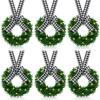 VIHOSE 6 Pcs Lighted Christmas Wreath Decoration 9.8 Inch LED Christmas Door Wreath with Plaid Ribbon Bow Xmas Outdoor for Front Door Window Chair Wall Decor (Black White) view 1
