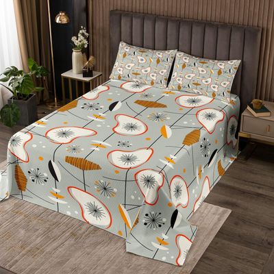 Erosebridal Grey Old Fashion Coverlet Queen Size Abstract Atomic Bedding Set, Brown Red White Aestheitc Bedspread Set Boho Mid Century Quilt Set, Minimalism Lines Bed Set 3 Pieces