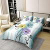 Erosebridal 100% Organic Cotton Teal Daisy Duvet Cover for Girls Women,Contemporary Flower Ombre Bedding Set,Rustic Oil Painting Comforter Cover,Butterfly Floral Bed Sets with 1 Pillowcase,Twin view 2