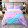 100% Organic Cotton Rainbow Comforter Cover, Girls Bright Iridescent Striped Inspired Curved Lines Gradient Tie Dye Effect Hippie Comfy Bedding Set, Twin Size, Teal Pink view 1