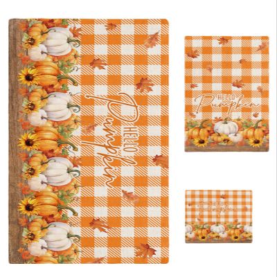 Bath Towels Set of 3 Fall Thanksgiving Pumpkin Sunflower Maple Leaves Orange Plaid Bathroom Towels Set Soft Absorbent Bath Towel Hand Towel Washcloth Decorative Towels for Bathroom kitchen Gym Spa
