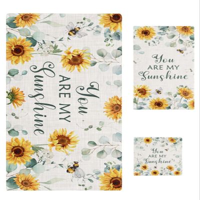Bath Towels Set of 3 Inspirational Quote Sunflowers Eucalyptus Leaves Linen Texture Bathroom Towels Set Soft Absorbent Bath Towel Hand Towel Washcloth Decorative Towels for Bathroom Kitchen Gym Spa