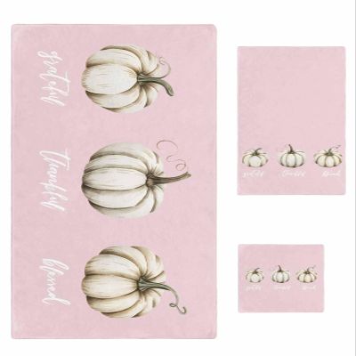 Bath Towels Set of 3 Thanksgiving Grateful Thankful Bless Pumpkin Vintage Linen Texture Bathroom Towels Set Soft Absorbent Bath Towel Hand Towel Washcloth Decorative Towels for Bathroom kitchen