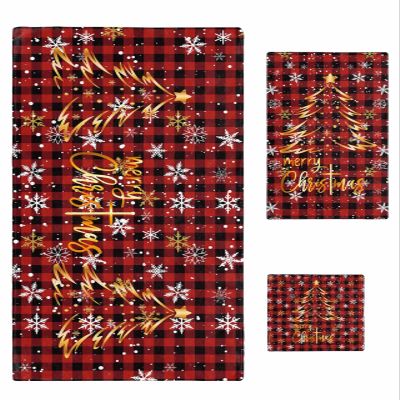Bath Towels Set of 3 Merry Christmas Gold Xmas Tree Snowflakes Red Black Plaid Bathroom Towels Set Soft Absorbent Bath Towel Hand Towel Washcloth Decorative Towels for Bathroom kitchen Gym Spa