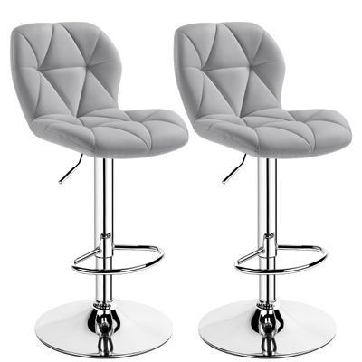 Yaheetech Gray Bar Stools Set of 2, PU Leather Bar Chairs with Backrest, Height Adjustable Swivel Island Stools for Bar, Kitchen Counter, Light Grey