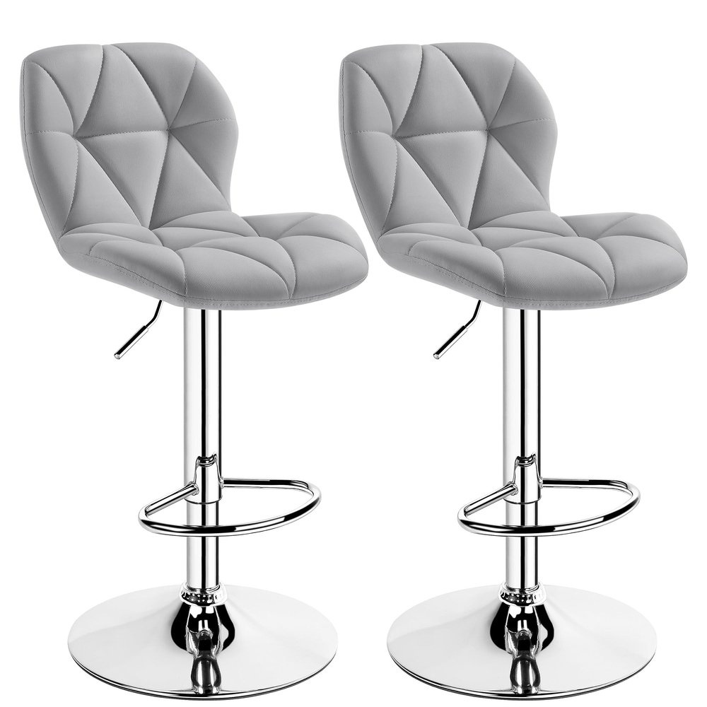 Yaheetech Gray Bar Stools Set of 2, PU Leather Bar Chairs with Backrest, Height Adjustable Swivel Island Stools for Bar, Kitchen Counter, Light Grey