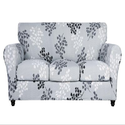 SearchI Stretch Sofa Cover Printed Couch Cover, Floral Pattern 4 Pieces Sofa Slipcover with 3 Separate Cushion Cover, Washable Furniture Protector for Living Room(Sofa, Leaf Pattern)