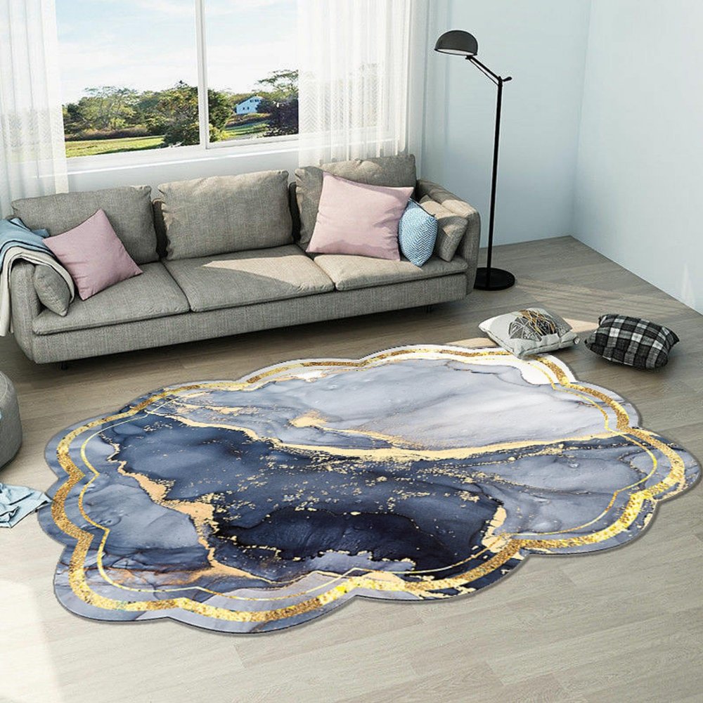 Marble Area Rug,Modern Abstract Geometric Pattern Rugs,Oval Living Room Decorative Carpet,Machine Washable Durable Rug,Suitable for Indoor Living Room Bedroom Apartment Home Decor(160*230cm, S)