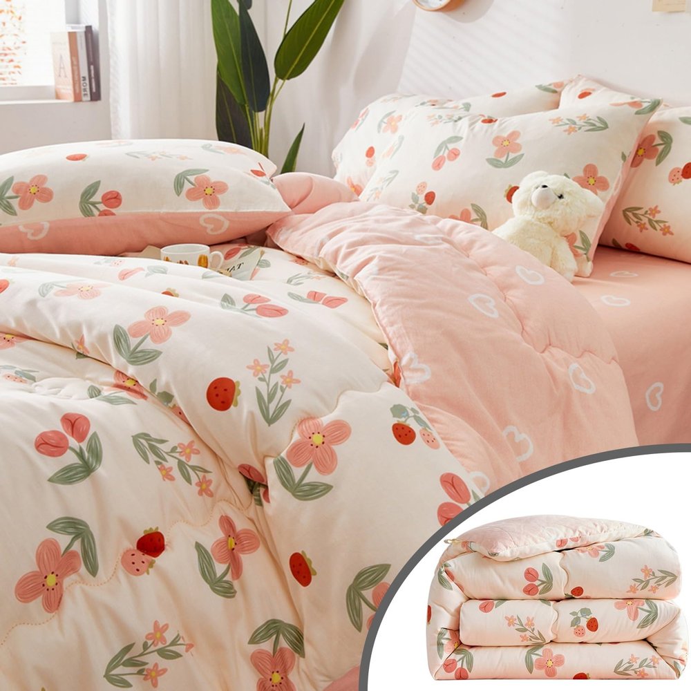 XHCTNN New Quilt King Size Lightweight Comforter Flower Pattern Design Cotton Quilts for All Season Soft Cozy Quilted Blanket Bedding (150 * 200cm/2kg)