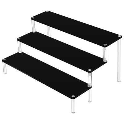 Cabilock Acrylic Display Riser Shelf Three-tier Cupcake Stand for Collectibles Small Flowerpots and Figurines Black Portable Acrylic Organizers for Use