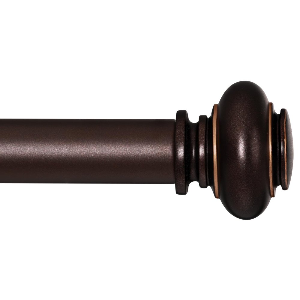 SIMEWIN Bronze Curtain Rods for Windows 66 to 120 Inches Adjustable Decorative 1 Inch Diameter Single Window Curtain Rod Set with Classic Finials, Bronze with Gold Finishing