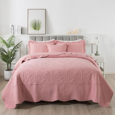 HoneiLife California King Quilt - Oversized King Bedspreads 128x120, 4-Piece Cal King Quilt Sets,Rustic Bedding Sets King Size,Reversible Coverlets Lightweight Bed Cover for All Season Use-Pink
