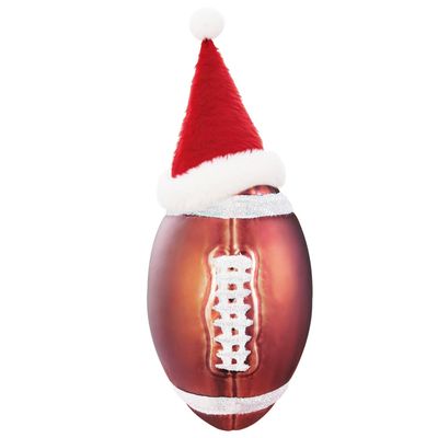 Christmas Football Ornament with Santa Hat, Glass Blown 2026 Christmas Ball Ornaments for Christmas Tree Decoration, Christmas Sports Ornaments Balls for Xmas Gift Holiday Party Tree Decoration