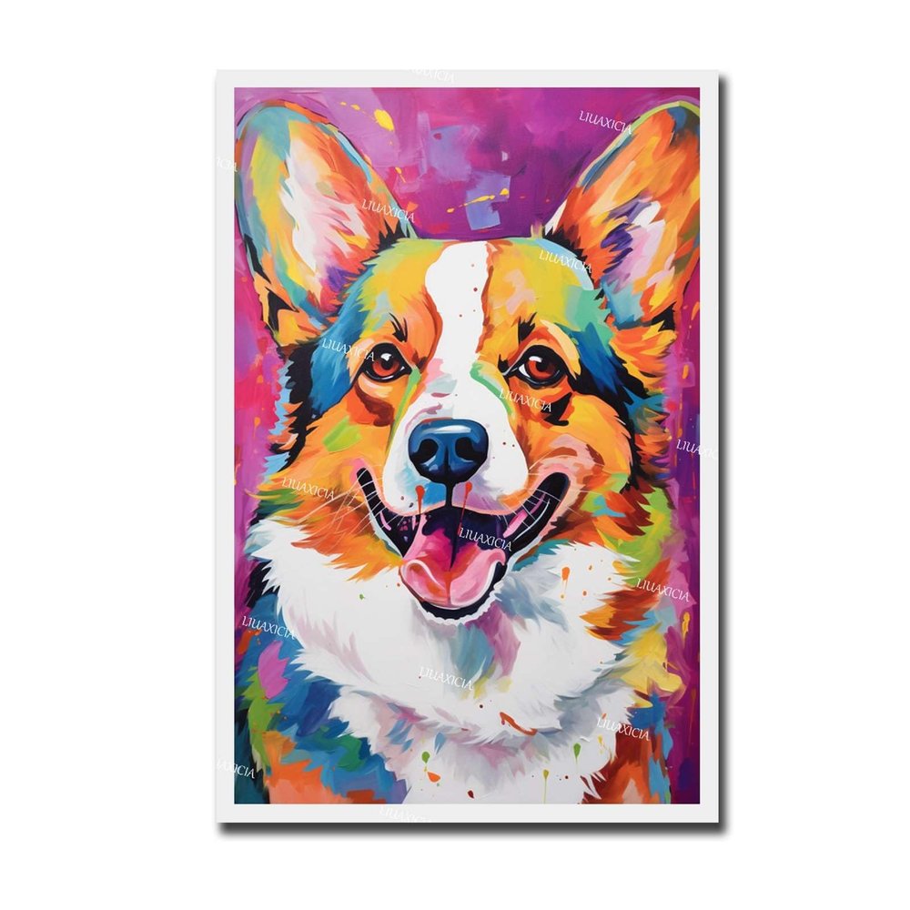 LIUAXICIA Canvas Oil Painting Lovely Dog Canvas Wall Art Pet Canvas Painting Puppy Artwork Abstract Dog Art Print for Living Room Bed Room Office 12X18inch with Wooden Frame